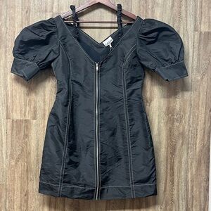 GANNI Black Cold Shoulder Zip Up Dress